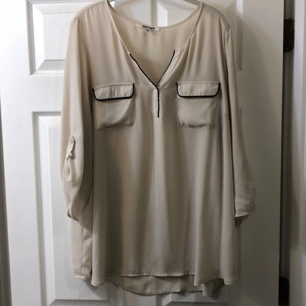 Cream and navy plus blouse